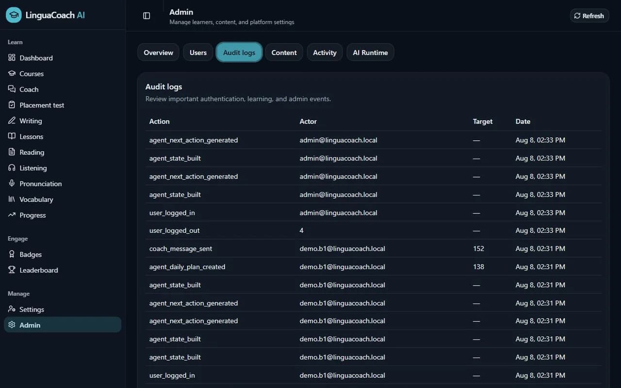 Admin audit log