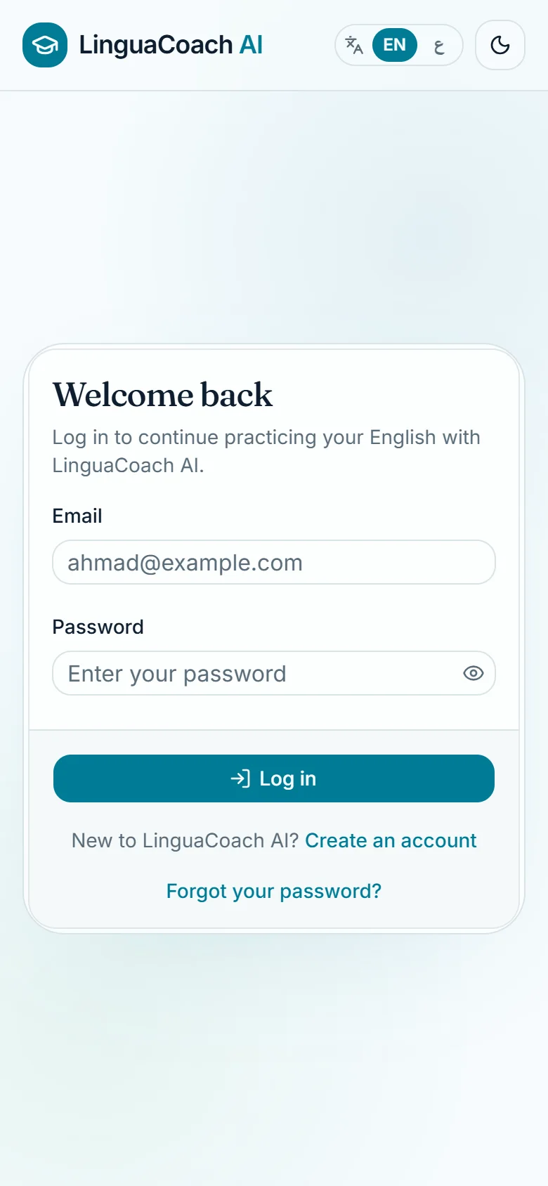 LinguaCoach sign-in screen