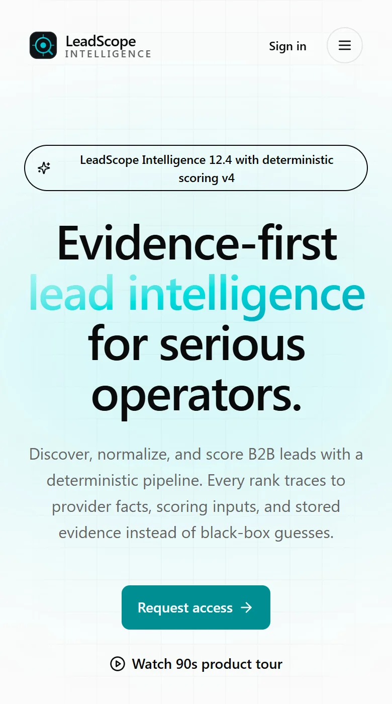 LeadScope landing page: Evidence-first lead intelligence
