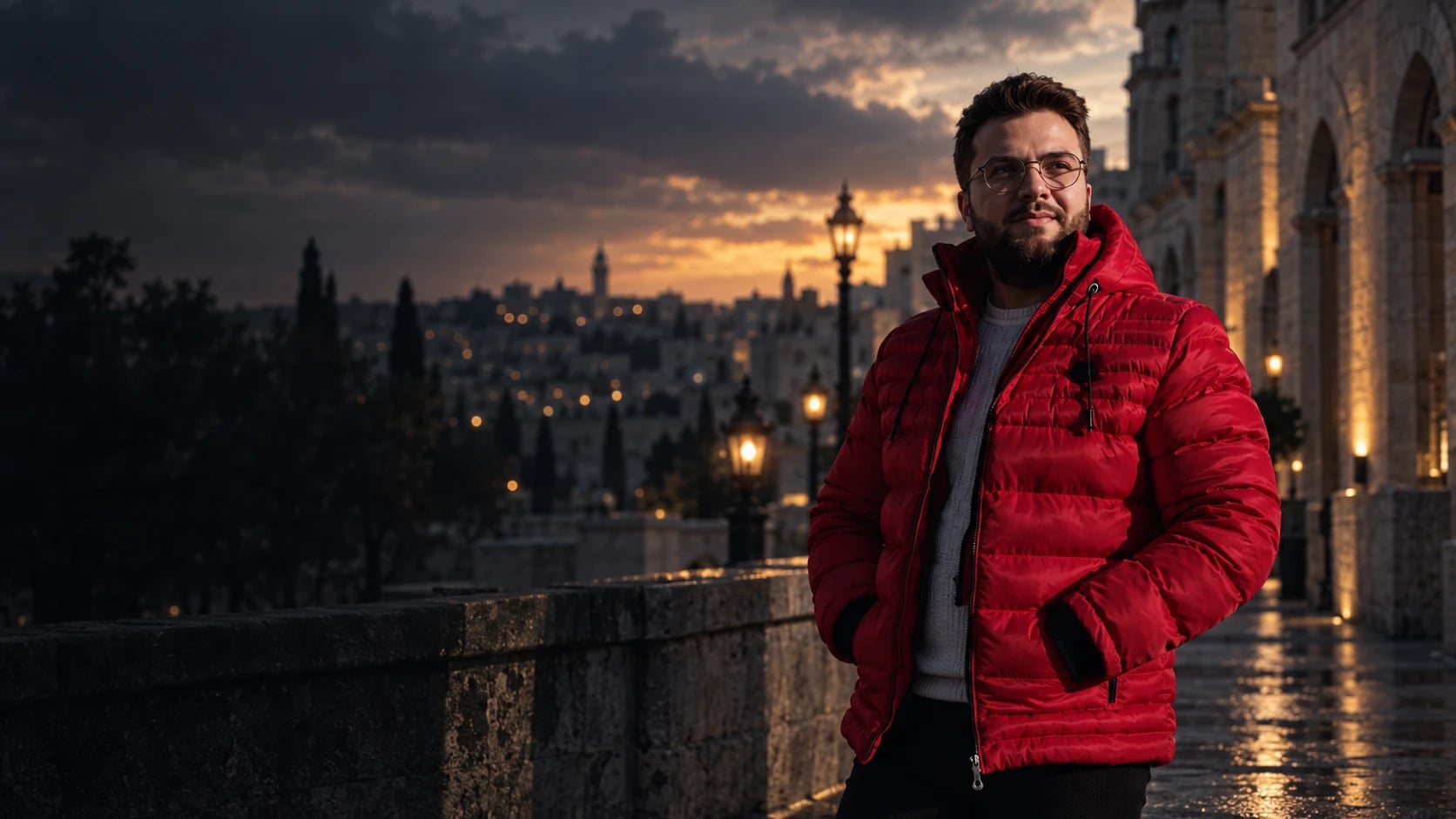 Yusuf Jojeh at dusk above an old city